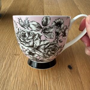 Portobello by Inspire Roses and Butterflies Pink Black White Coffee Mug